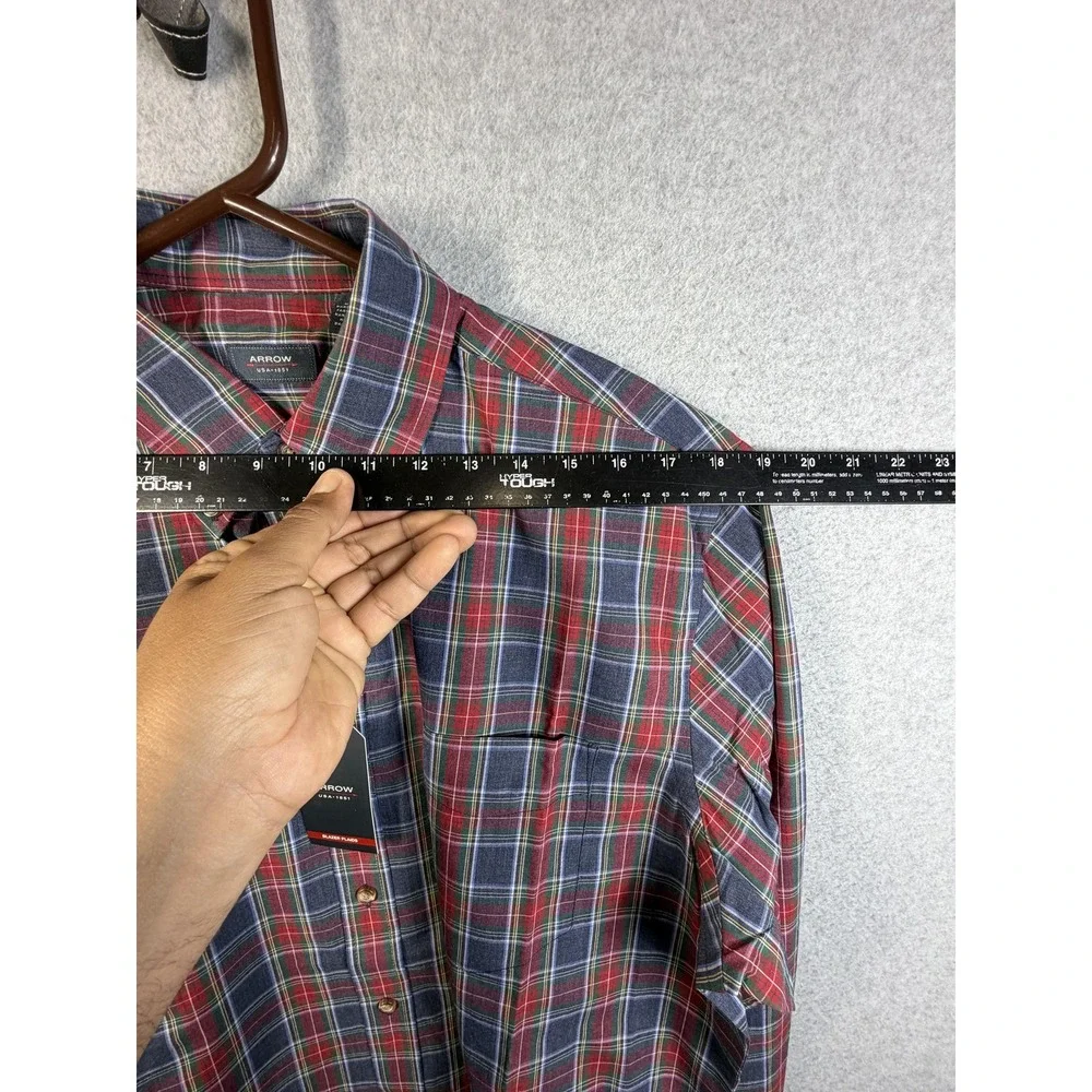 Arrow Shirt Mens Medium Blue Red Plaid Button Down Long Sleeve Cotton Blend‎